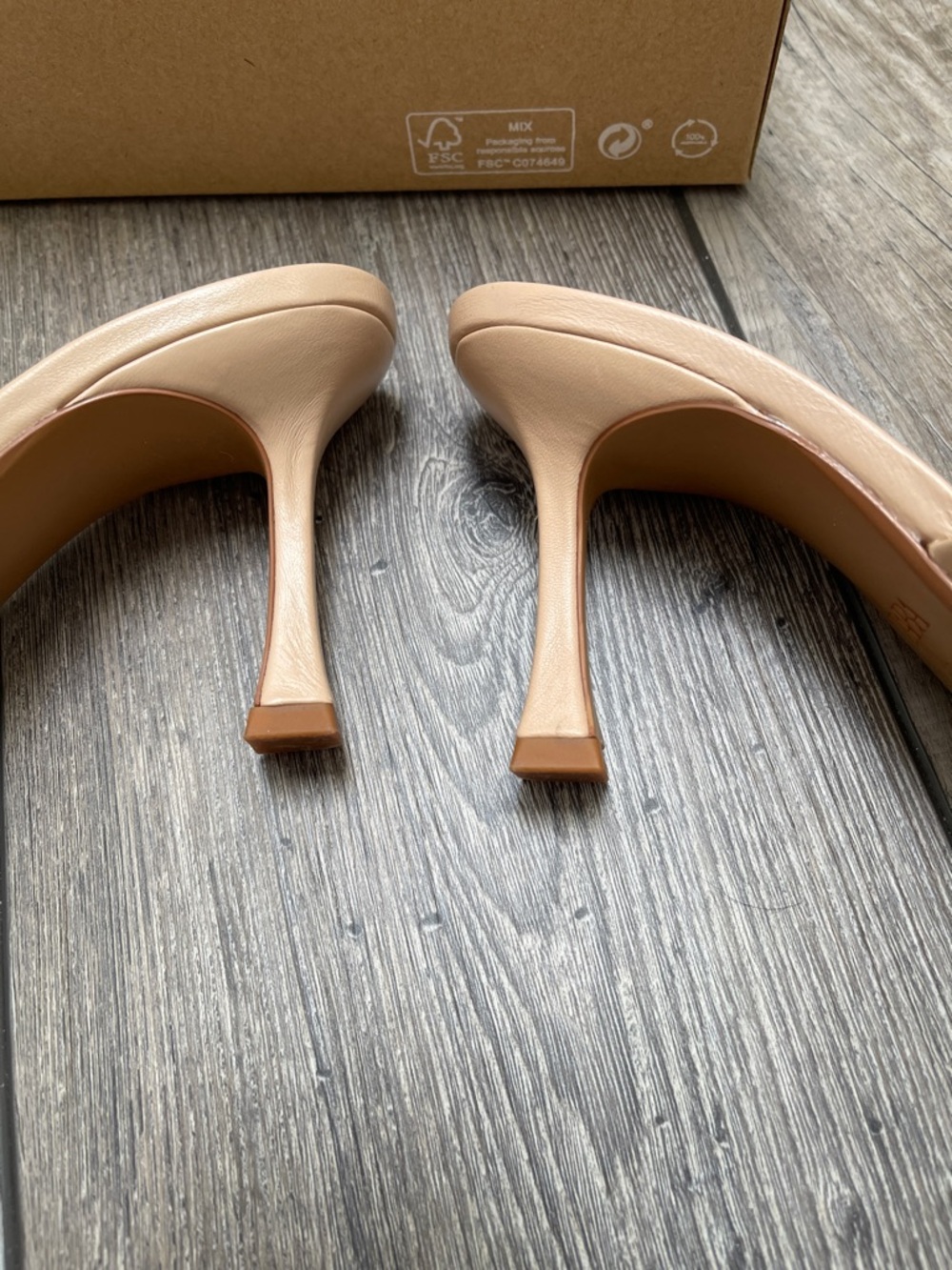 Women Zara Beige Pink Maquilla Square Toe Leather Slide Mules Sandals Heels 7.5 - Picture 4 of 5